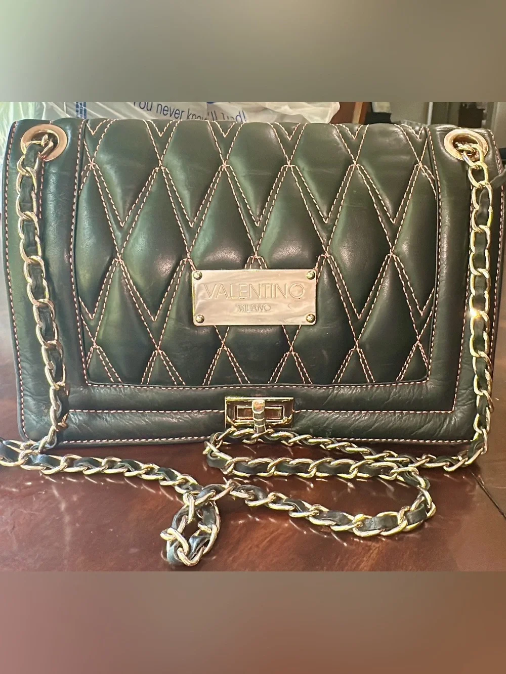 Valentino Quilted Leather Crossbody Bag black with rosegold Hardware. (Bags20)
